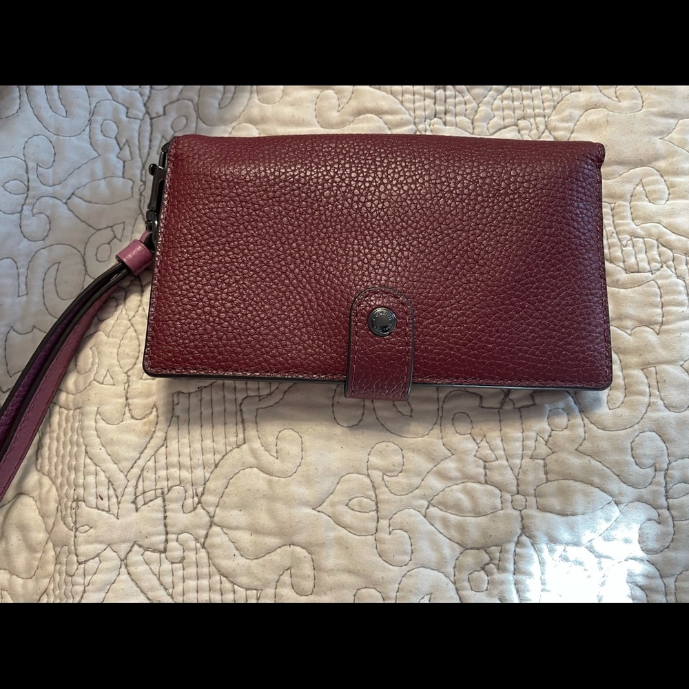 Coach Smart Phone Wristlet Burgundy Leather